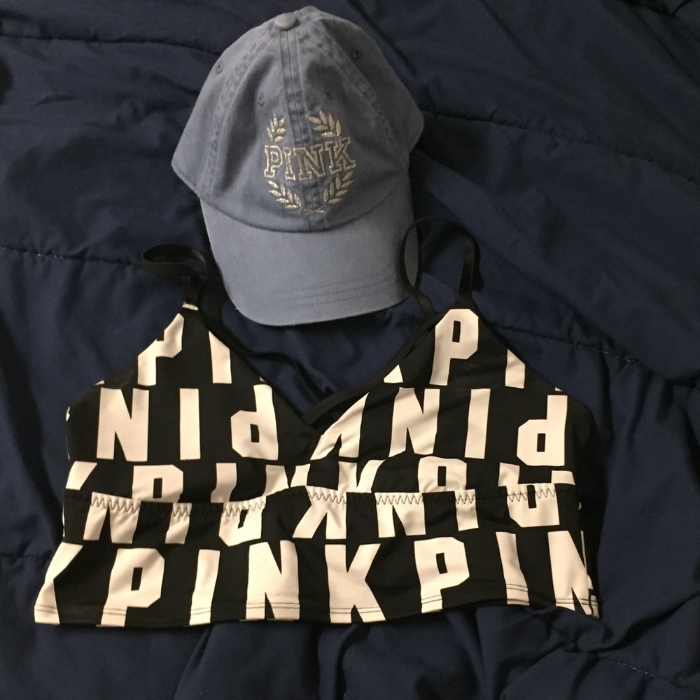 PINK dad hat and sports bra